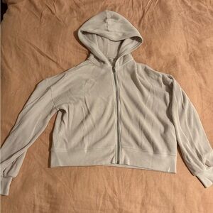 Abercrombie & Fitch Women's Waffle-Knig Beige Hooded Zip-Up Jacket